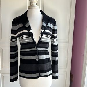Calvin Klein medium striped sweater jacket long sleeve silver buttons.